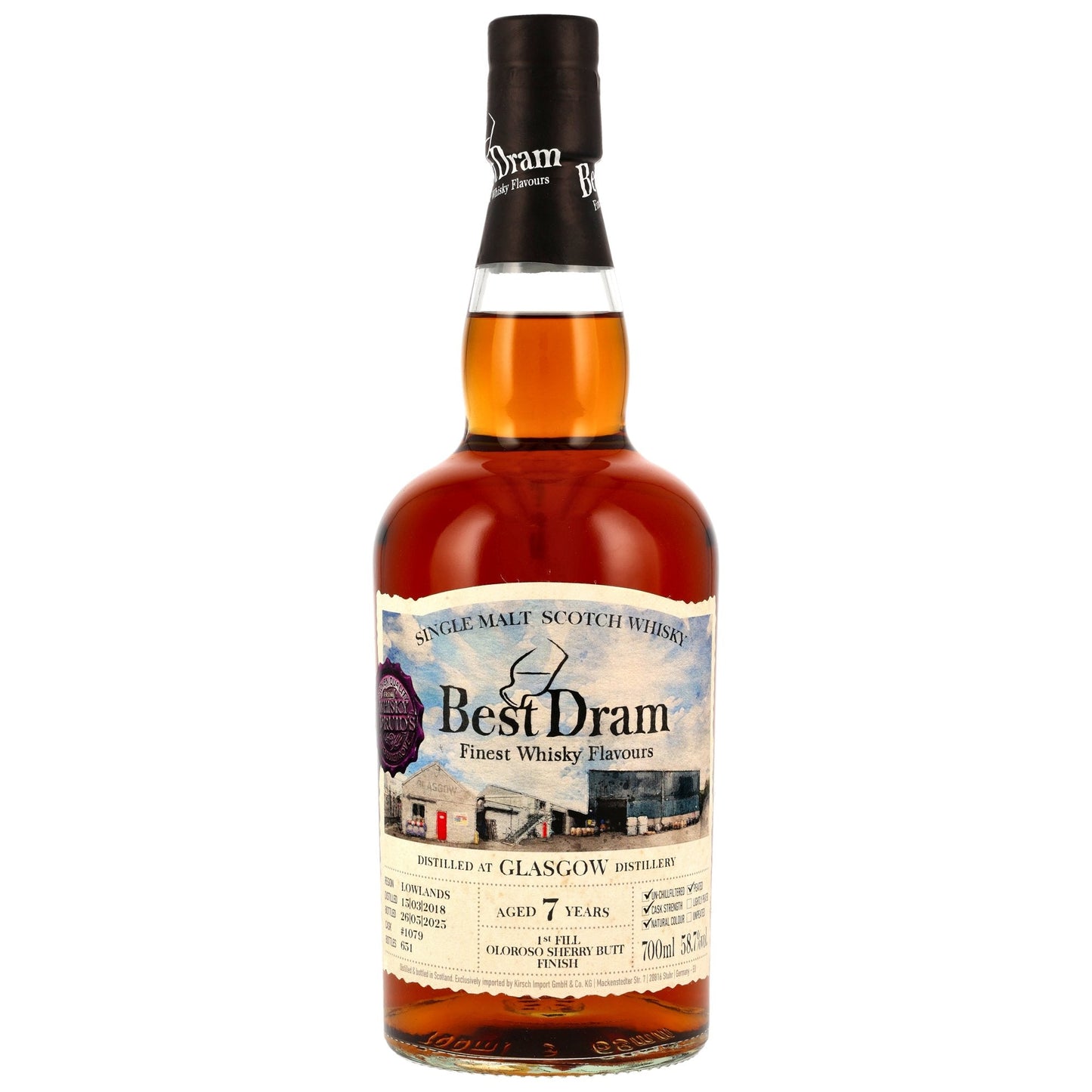 Glasgow Distillery 7 2018/2025 - Best Dram - Peated - 1st Fill Oloroso Sherry Butt Finish #1079