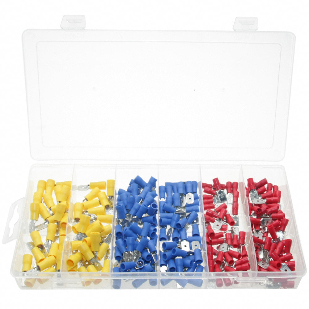 250 x Kabelschuhe-Sortiment FLACHSTECKER isoliert ROT BLAU GELB 0,5.0-6,0 mm²