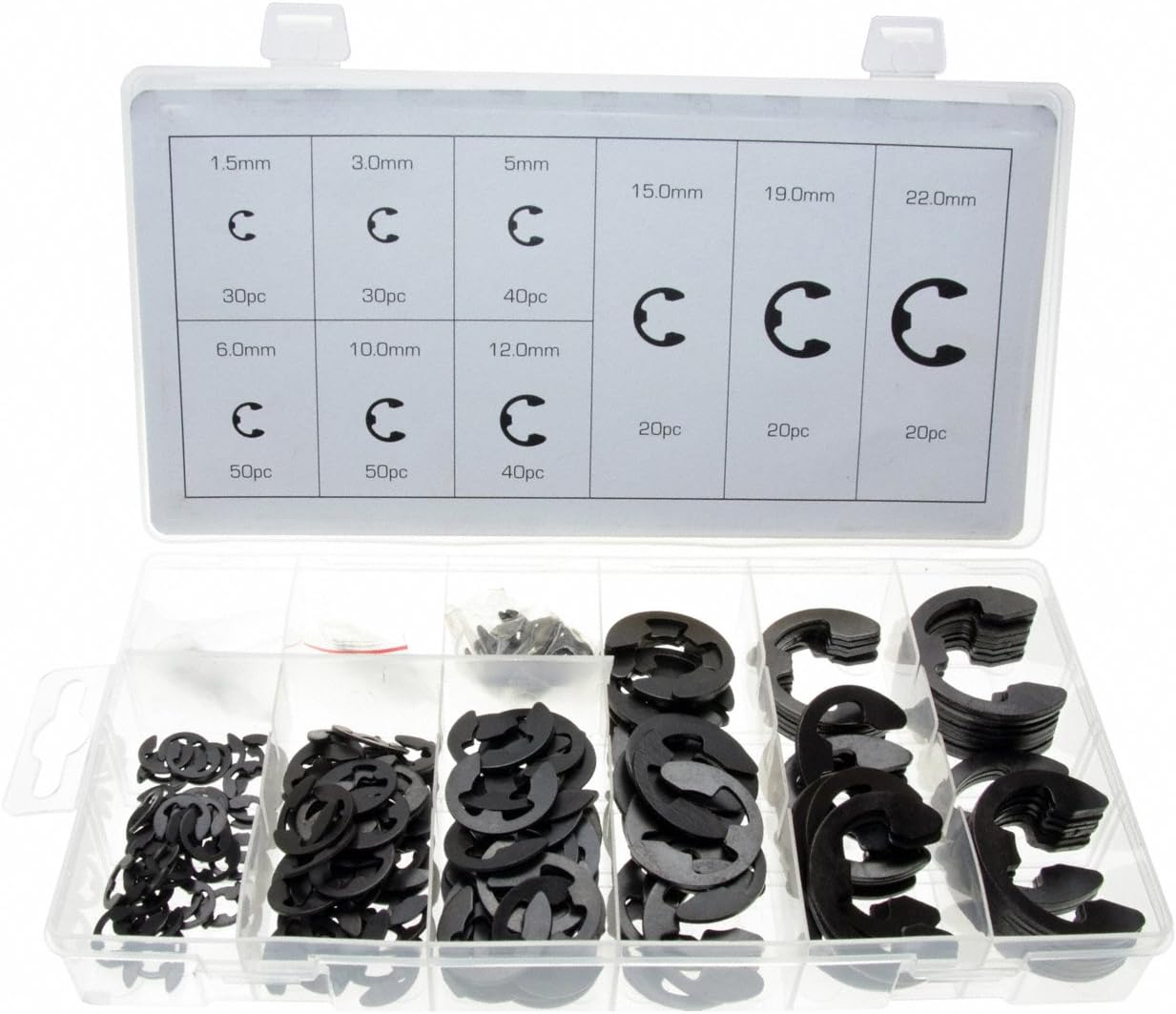 E-Sicherung Sicherungsring Sortimentskasten div. Größen 1,5 - 22 mm 300-tlg.