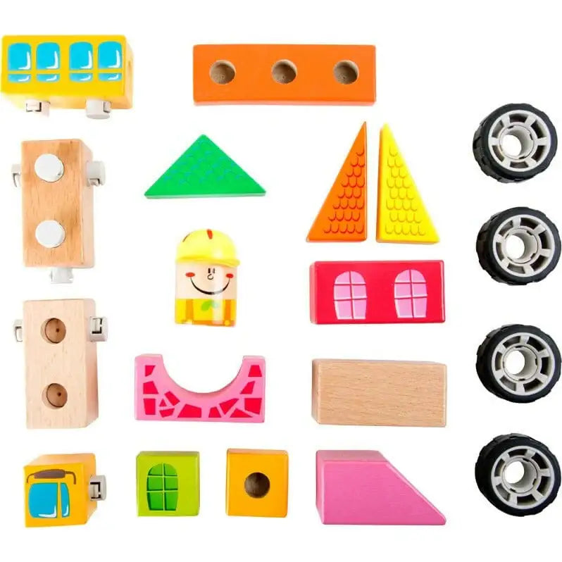 Schulbus Bauklötze Holz 19-teilig – small foot Kinderspielzeug ab 2 Jahren