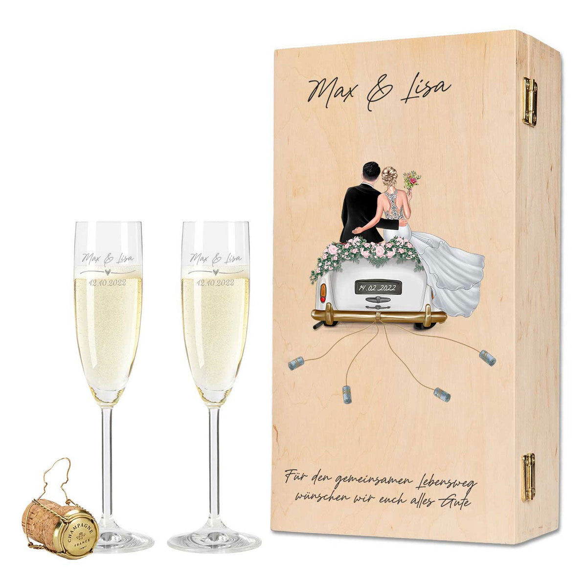Leonardo Gläser mit Gravur - Hochzeitsauto & Wedding Love als Set