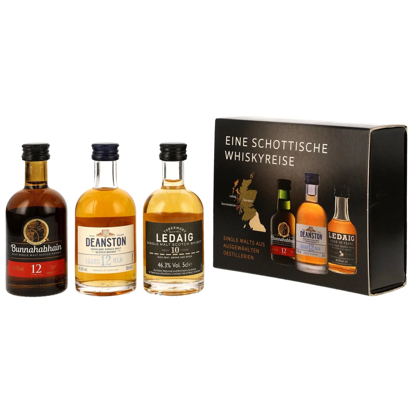 Schottische Whiskyreise Collection 3 x 5 cl (Miniaturen) (Bunnahabhain 12, Deanston 12, Ledaig 10)