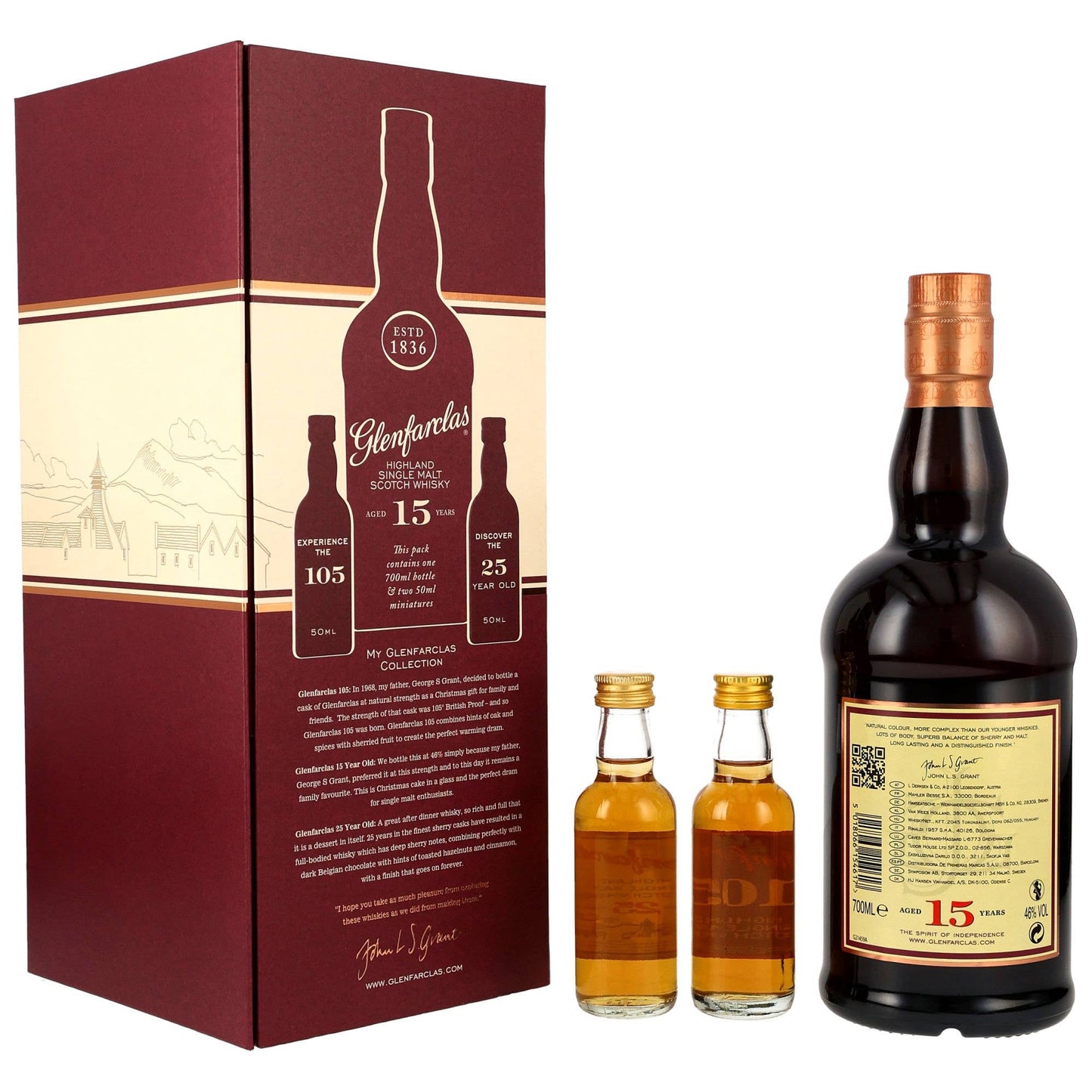 Glenfarclas 15 Geschenk-Set - mit 105 Cask Strength & 25 Jahre Miniatur