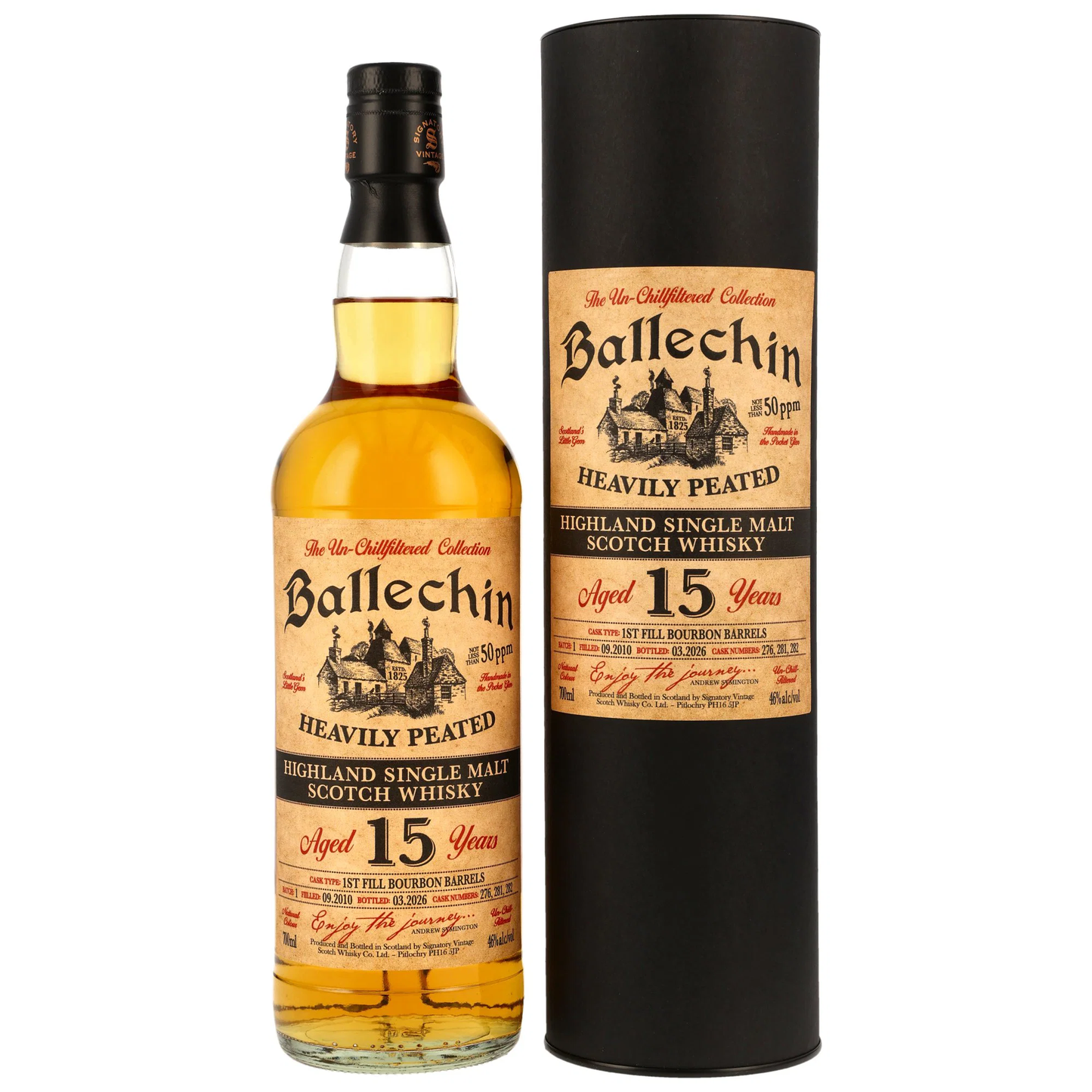 Ballechin 15 2010/2026 - Signatory Vintage Heavily Peated - 1st Fill Bourbon Barrels