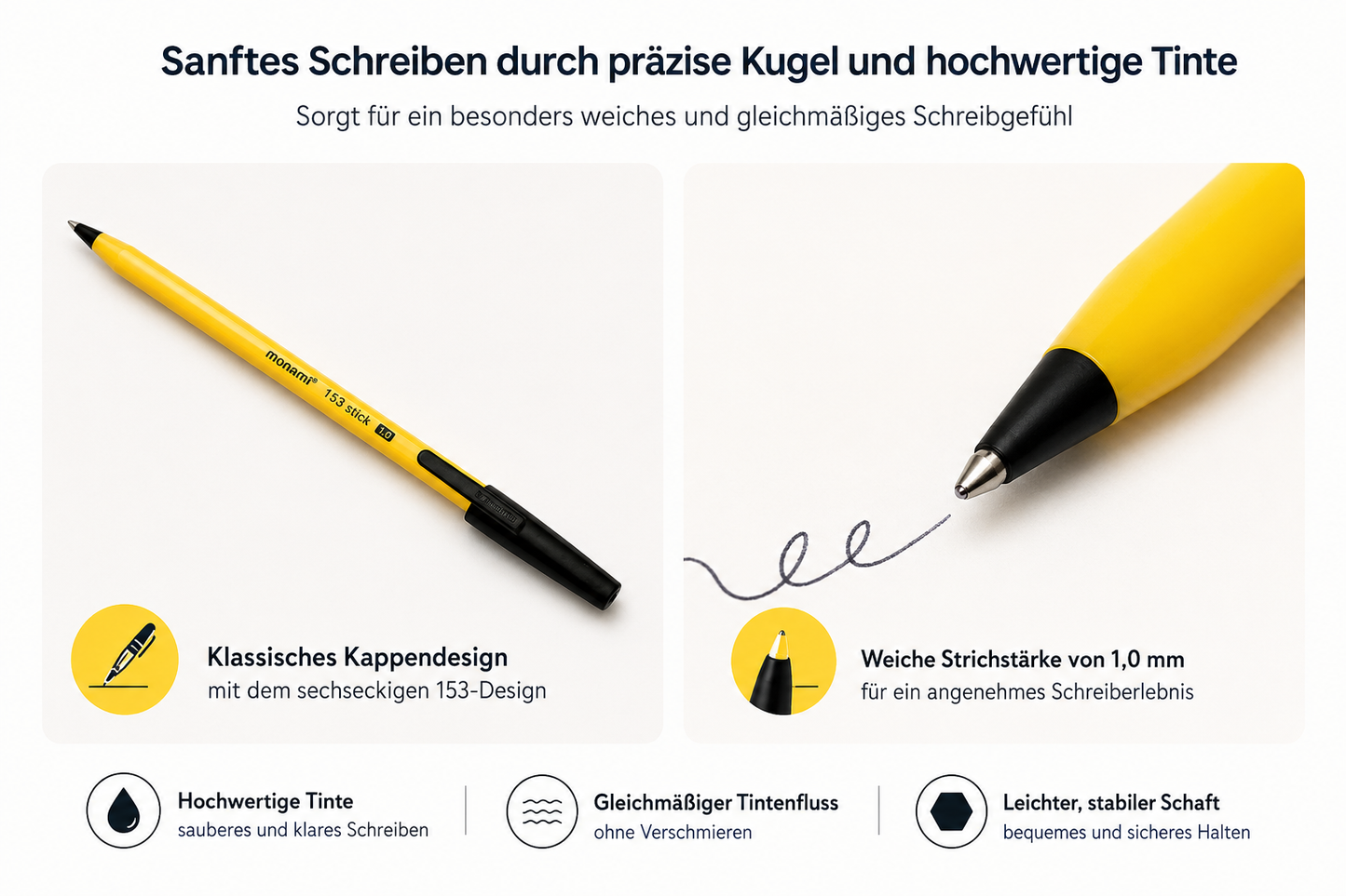 Monami 153 Stick Kugelschreiber Schwarz 1,0 mm – 12 Stück