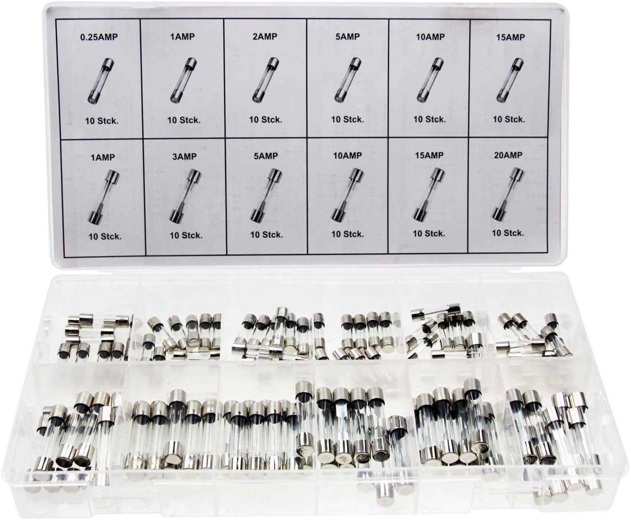Glassicherungen Sortiment 5A - 30A Set Sicherung Gerätesicherungen 120-tlg.