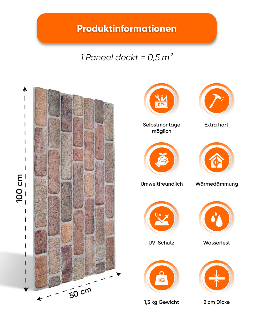 Wandverkleidung Steinoptik 50×100×2 cm | 3D Wandpaneele aus Styropor | Cross Town L-1713