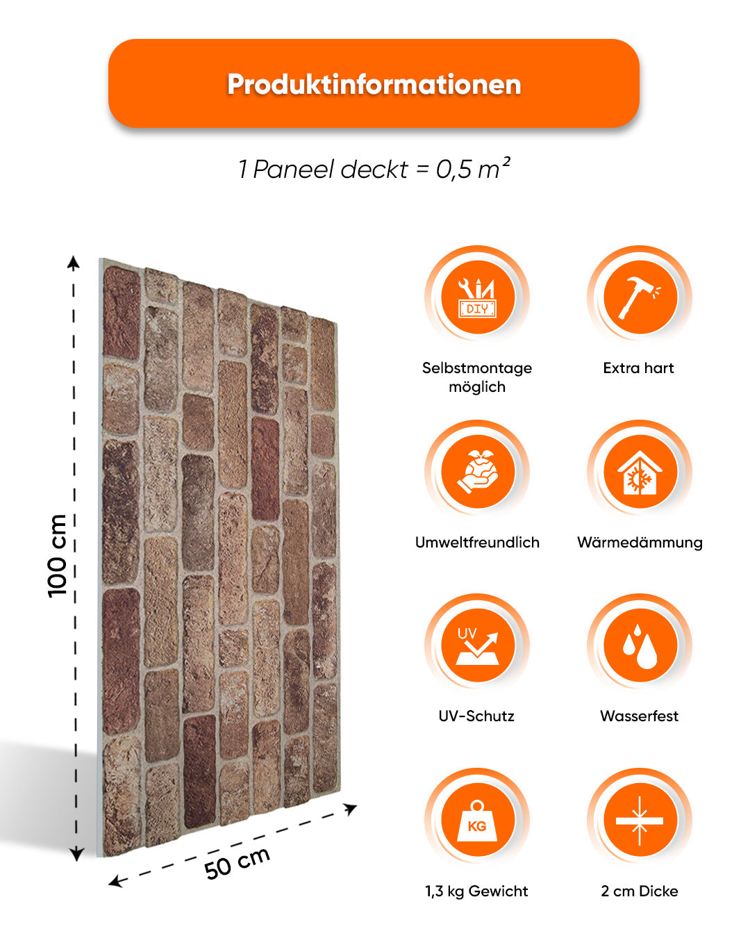 Wandverkleidung Steinoptik 50×100×2 cm | 3D Wandpaneele aus Styropor | Farmhouse Style L-1901