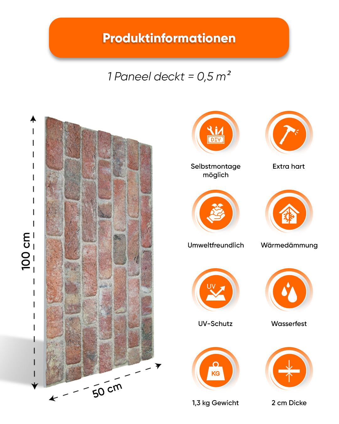 Wandverkleidung Steinoptik 50×100×2 cm | 3D Wandpaneele aus Styropor | Stone Bridge L-1902