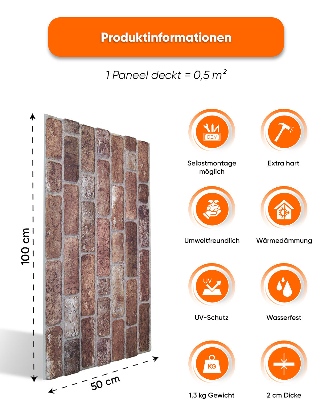 Wandverkleidung Steinoptik 50×100×2 cm | 3D Wandpaneele aus Styropor | Old Castle L-1907
