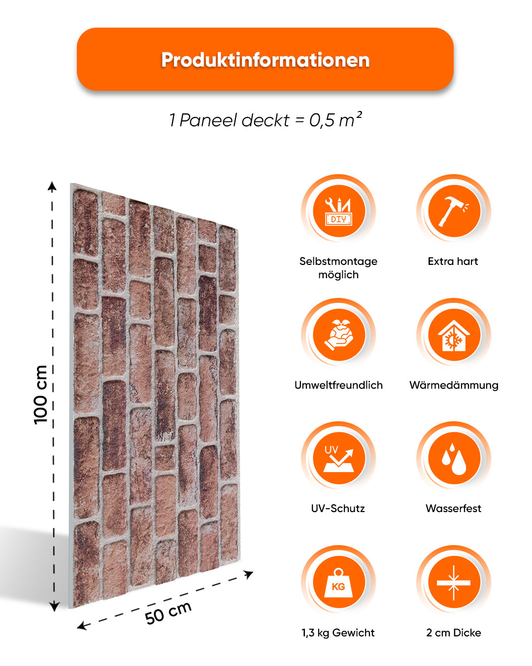 Wandverkleidung Steinoptik 50×100×2 cm | 3D Wandpaneele aus Styropor | Honey Coffee L-1919