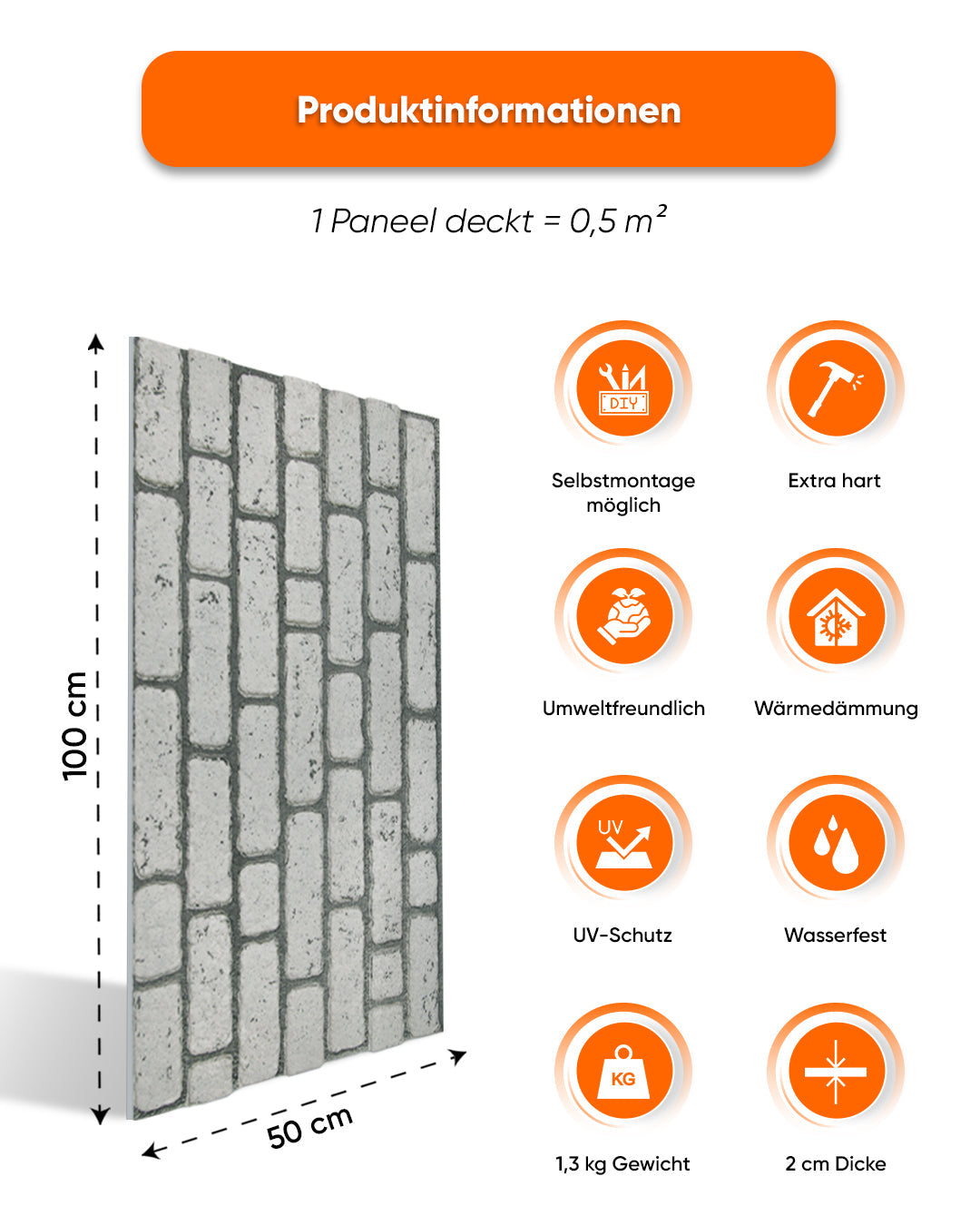 Wandverkleidung Steinoptik 50×100×2 cm | 3D Wandpaneele aus Styropor | Milk White L-1948