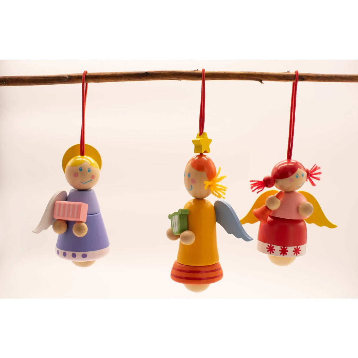 Holz Engel Weihnachtsschmuck 3er Set – Baumschmuck zum Aufhängen