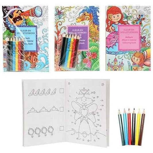 24 Teilig Mal- und Spielbuch mit 6 Buntstiften 4 sortiert 11,5x16,5cm Kinder ab 3 Jahren